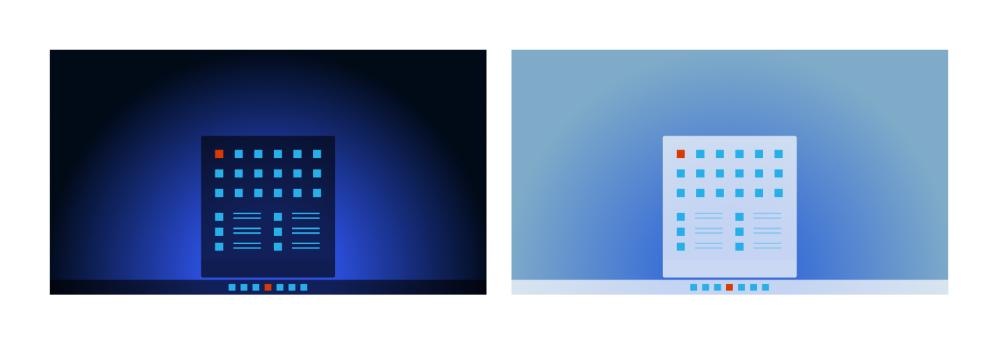 Ein Diagramm, das ein abstraktes Bild des Windows 11-Desktops und des Startmenüs zeigt.