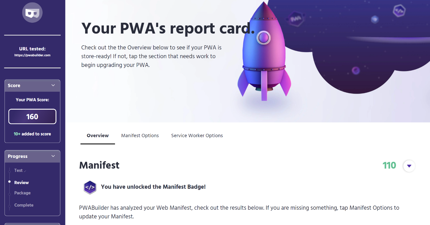 Beispiel für eine PWA-Berichtskarte