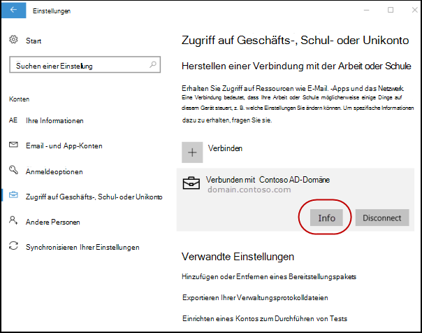 Screenshot der Einstellungen für die Geschäftsschule.