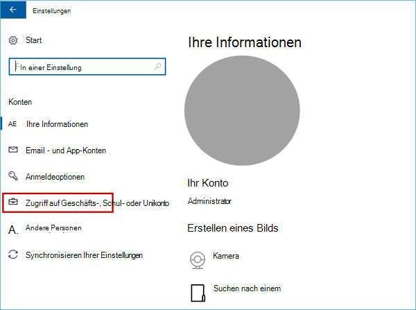 Benutzeroption für den Zugriff auf Geschäfts-, Schul- oder Unikonto