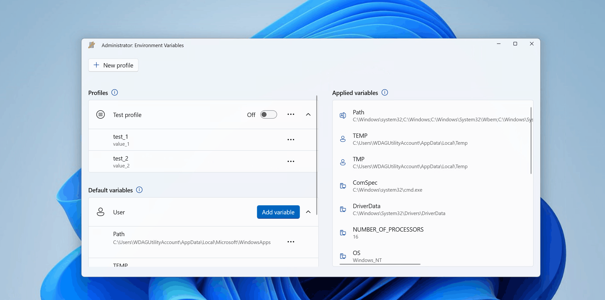 PowerToysEnvironment Variables: Profil anwenden