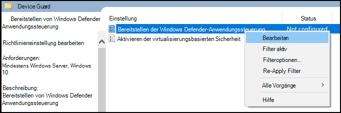 Bearbeiten Sie die Gruppenrichtlinie für App Control for Business.