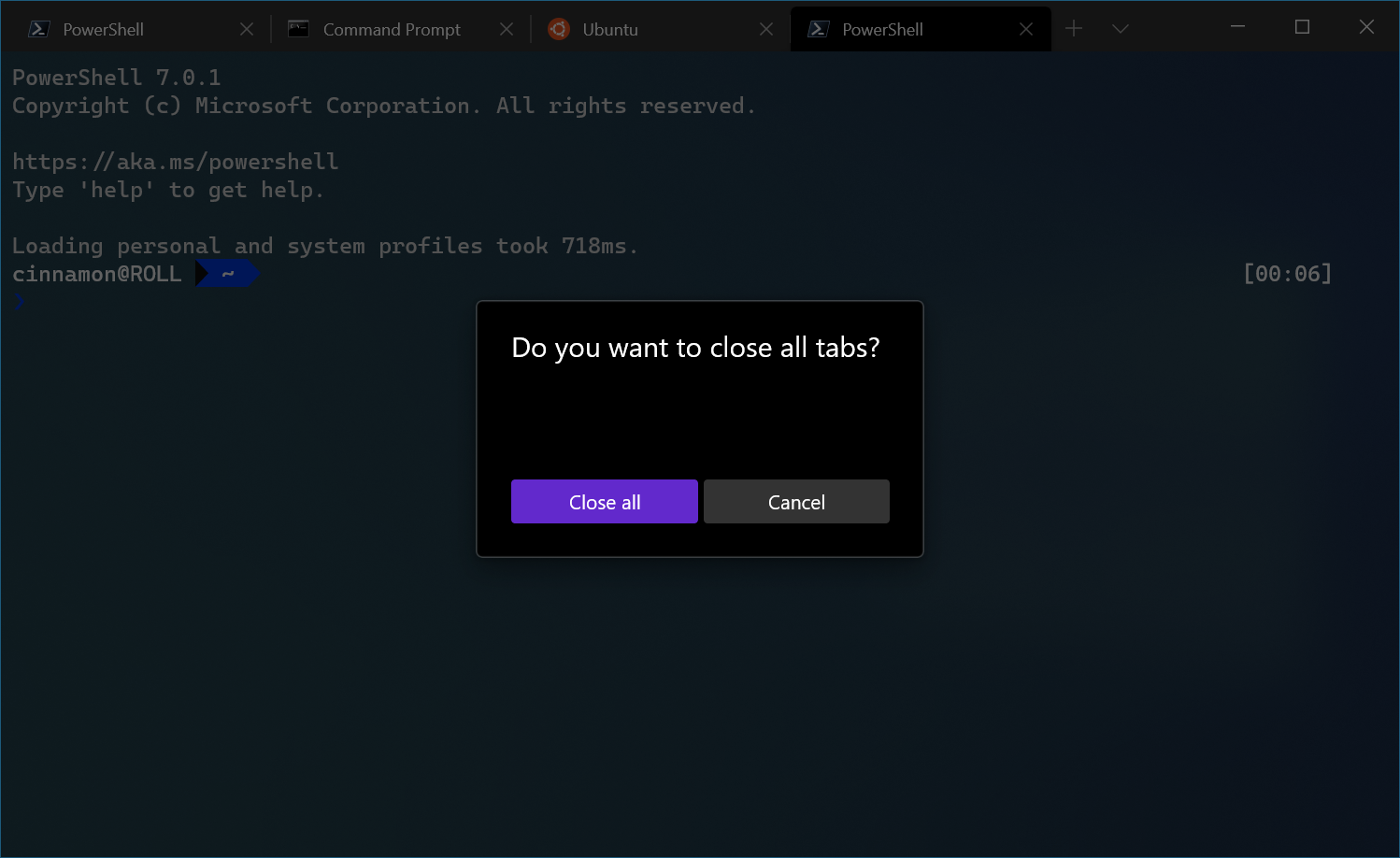 Windows Terminal: Bestätigung zum Schließen aller Registerkarten