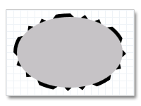 Abbildung einer Ellipse mit gestricheltem Strich und dann gefüllt mit einer durchfarbigen grauen Farbe