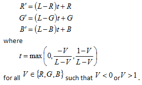 Mathematische Formel, die die Korrekturen beschreibt, die für außerhalb von Farbskala-Instanzen erforderlich sind.