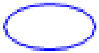 Abbildung einer Ellipse, die aus verschiedenen Schattierungen von blauen Pixeln auf weißem Hintergrund besteht