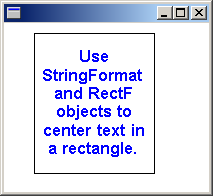 Screenshot eines Fensters mit einem Rechteck, das sechs Textzeilen enthält, horizontal zentriert