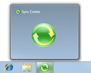 Screenshot der Windows Sync Center-Taskleistenschaltfläche 