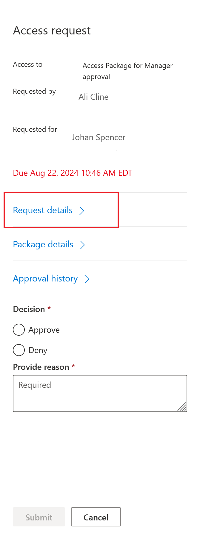 My Access portal - Access request- Click request details