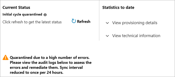 Provisioning status bar showing quarantine status