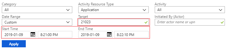 Screenshot of Provisioning log filters.