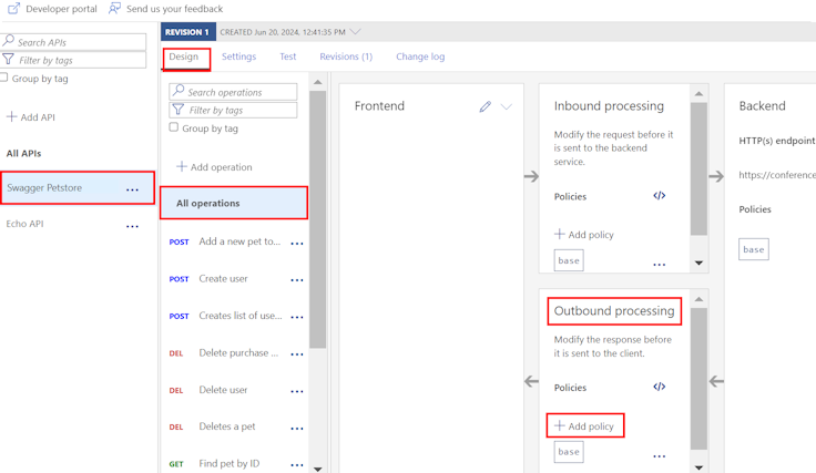 Screenshot of navigating to outbound policy in the portal.