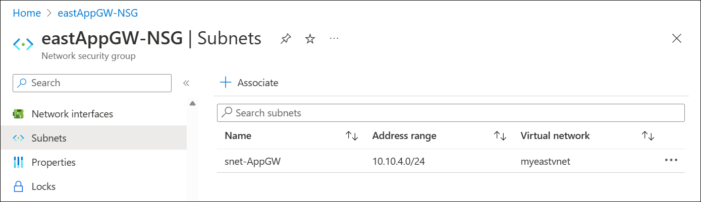 Screenshot of associate NSG to subnet.