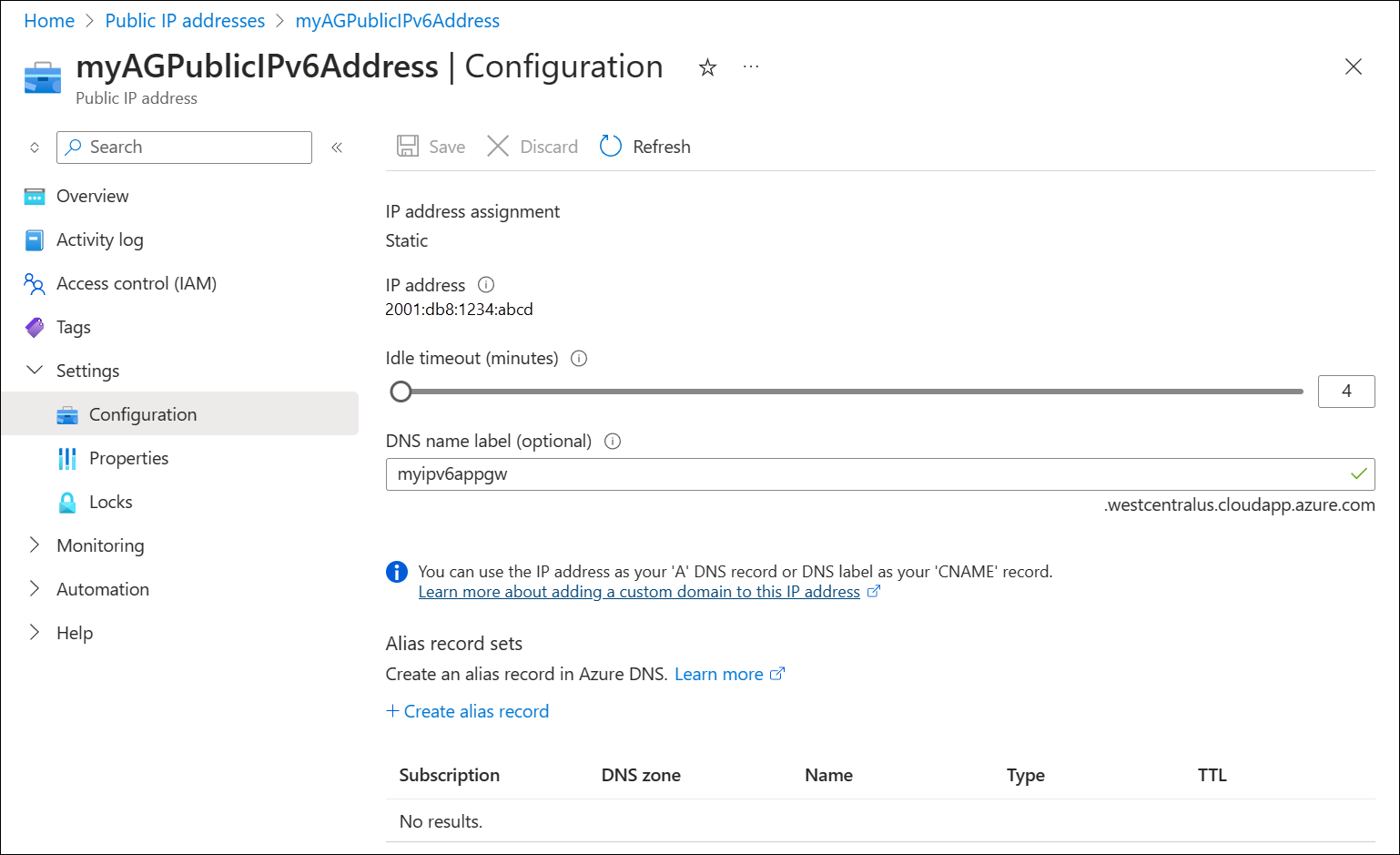 A screenshot of assigning a DNS name.