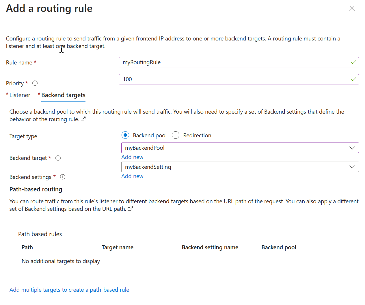 A screenshot of create new application gateway: routing rule.