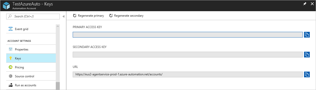 Manage Keys page