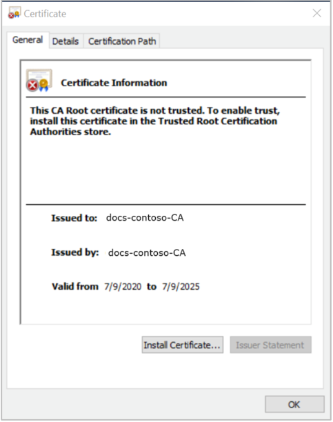 Screenshot that shows certificate information