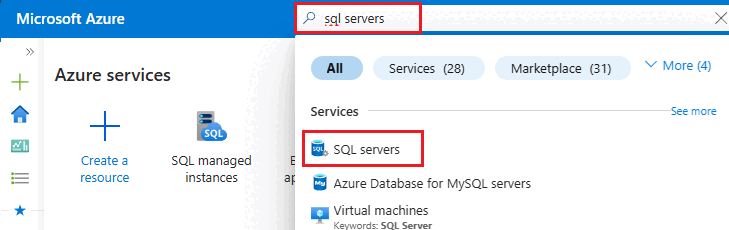 Screenshot showing how to search for and select SQL servers.