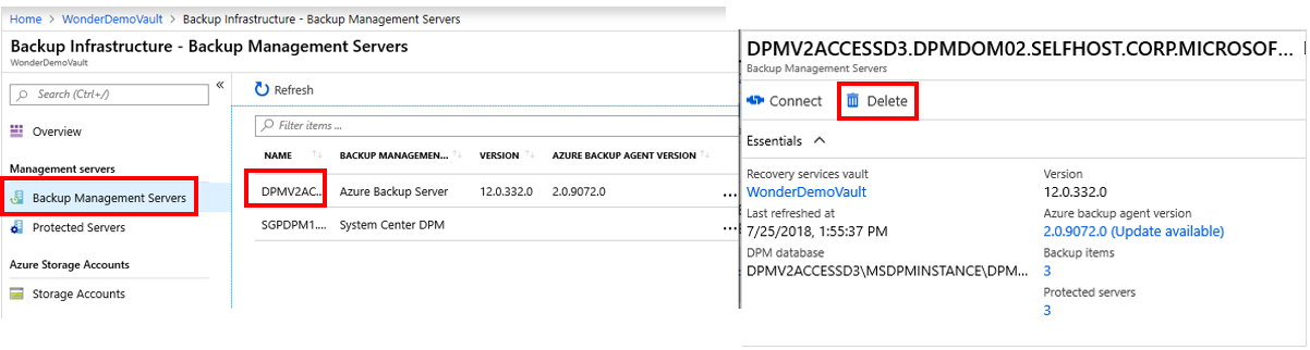 For MABS or DPM, select your vault to open its dashboard.