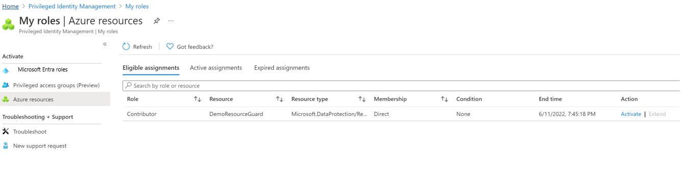 Screenshot showing to activate eligible assignments.