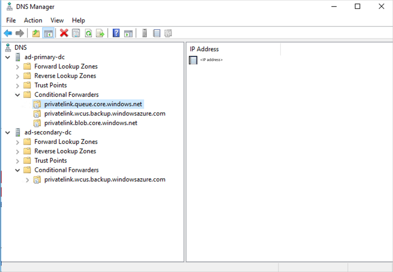 Conditional forwarders in DNS Manager