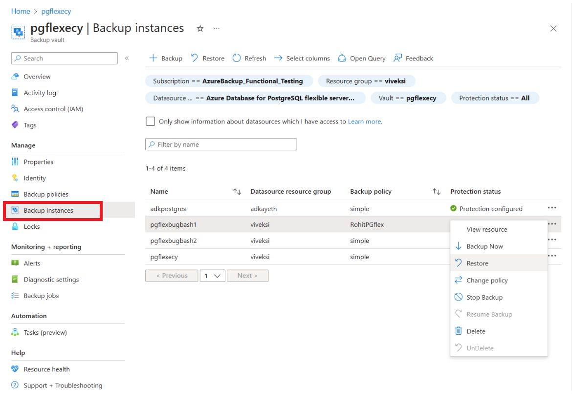 Screenshot showing how to restore a database.