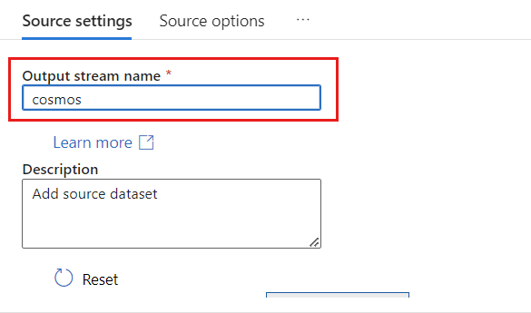 Screenshot of naming the newly created source cosmos.