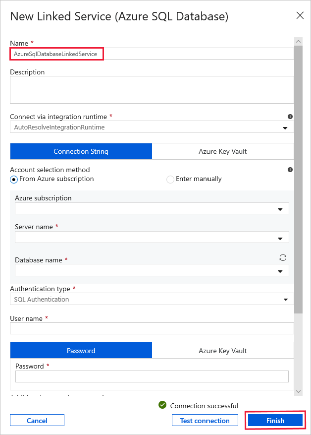 New linked service window