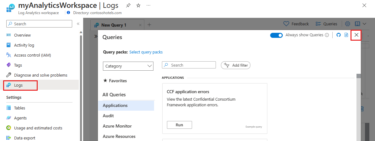 Screenshot of viewing a log analytics workspace.