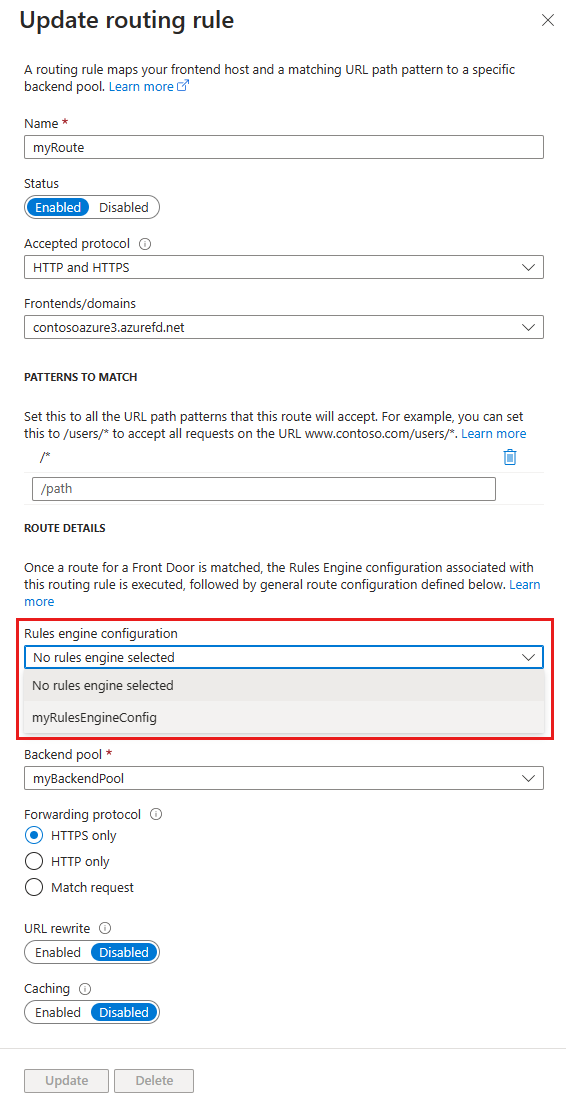 Screenshot of rules engine configuration associate from the routing rule page.