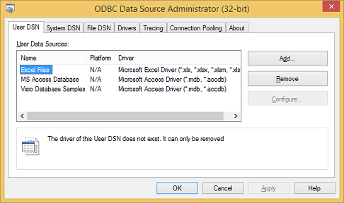 ODBC data source administrator.