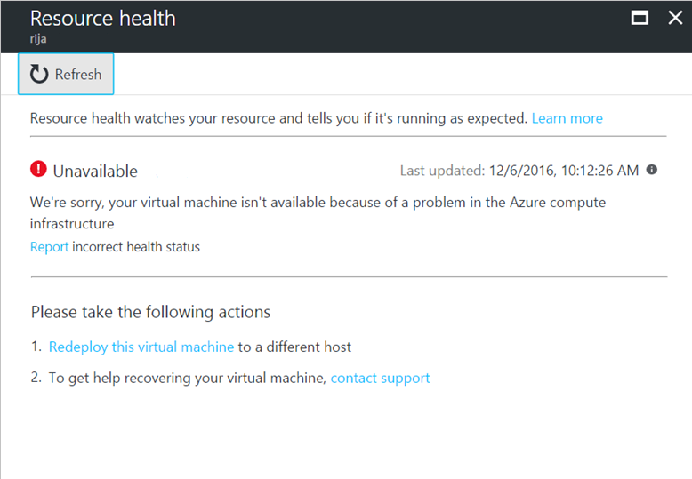 Status of Unavailable for a virtual machine because of a platform event