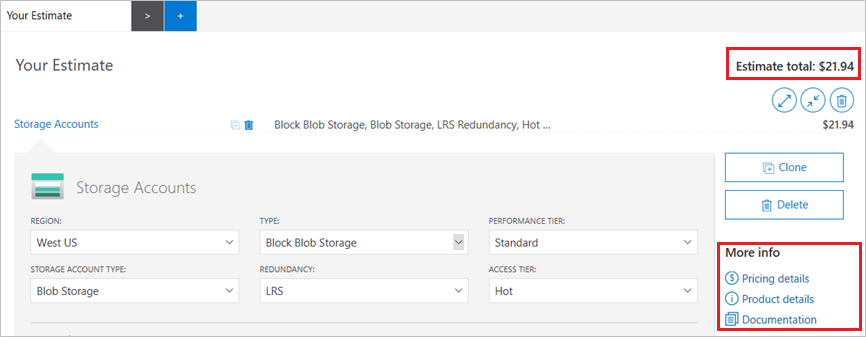 Screenshot showing your estimate.