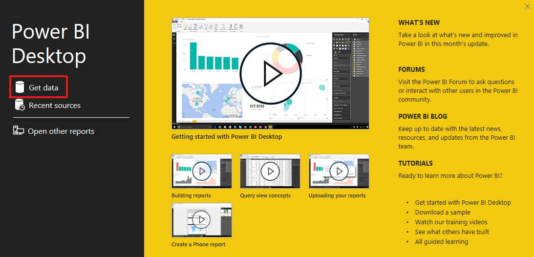 Open Power BI desktop application and select get data.