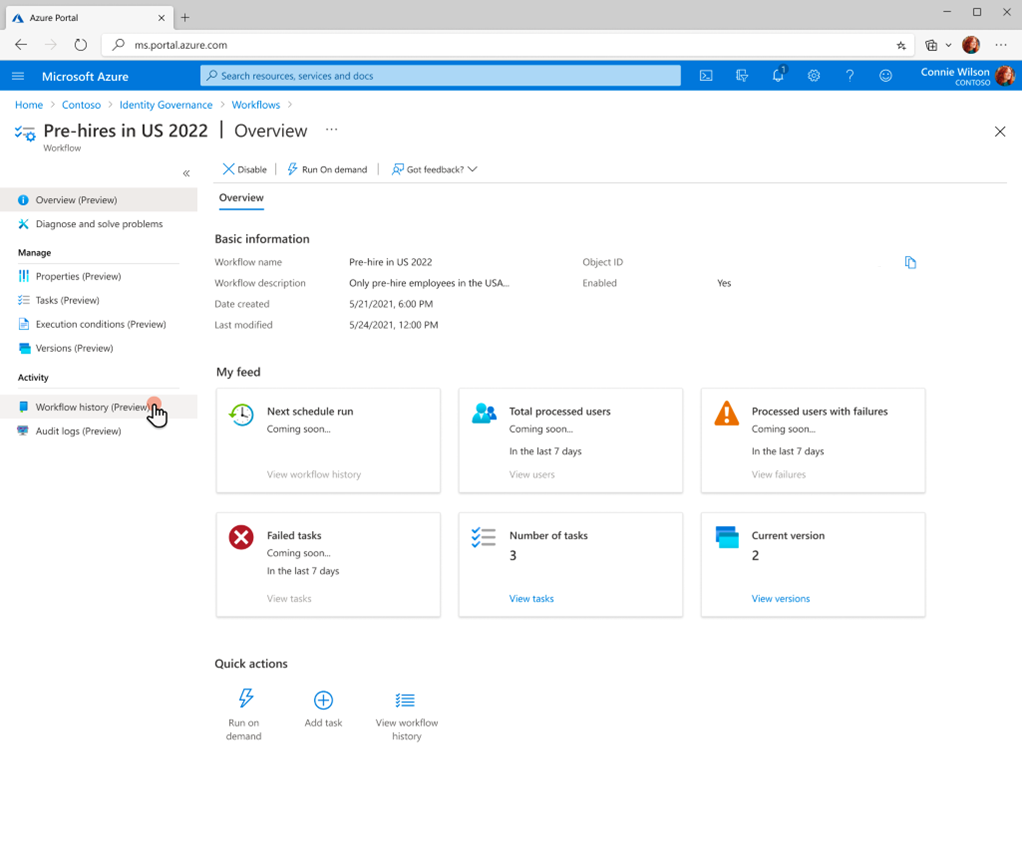 Screenshot of a workflow overview history.