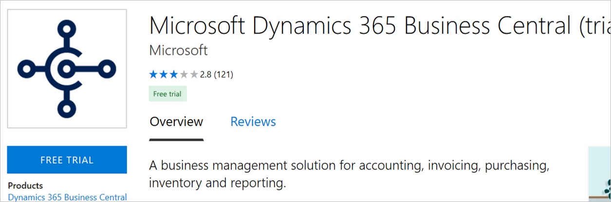 Dynamics 365 Free Trial button