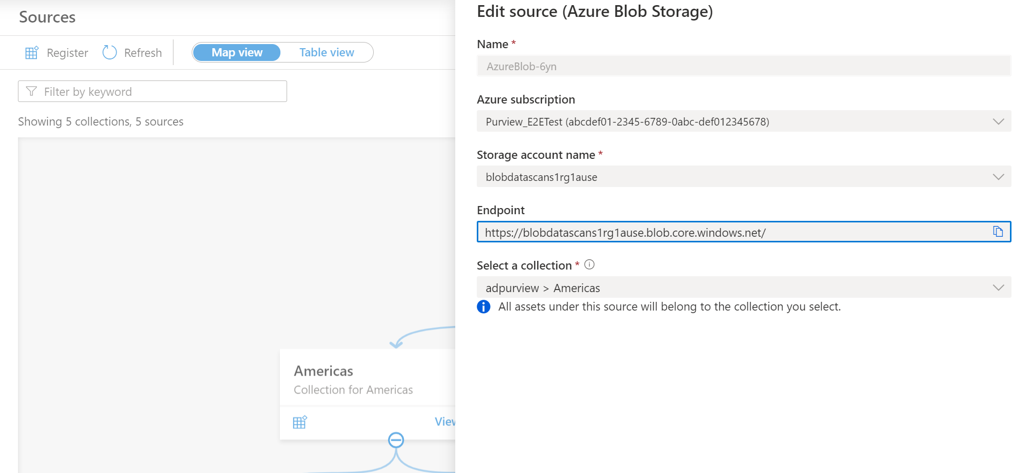 Screenshot that shows the details to be entered in order to register the data source