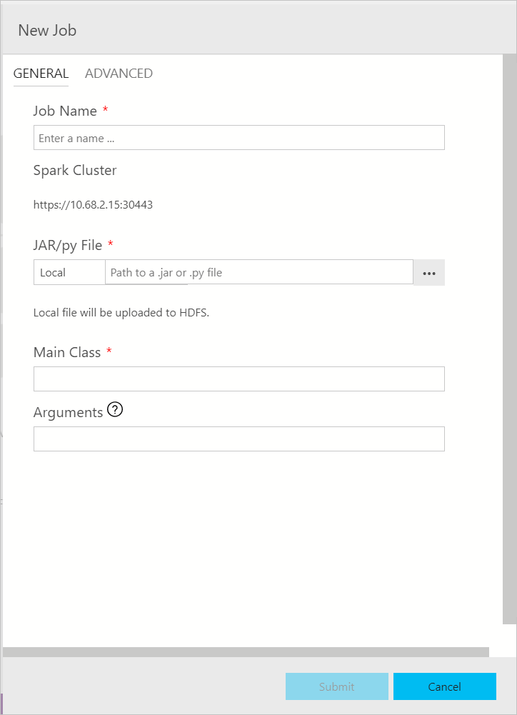 New spark job dialog