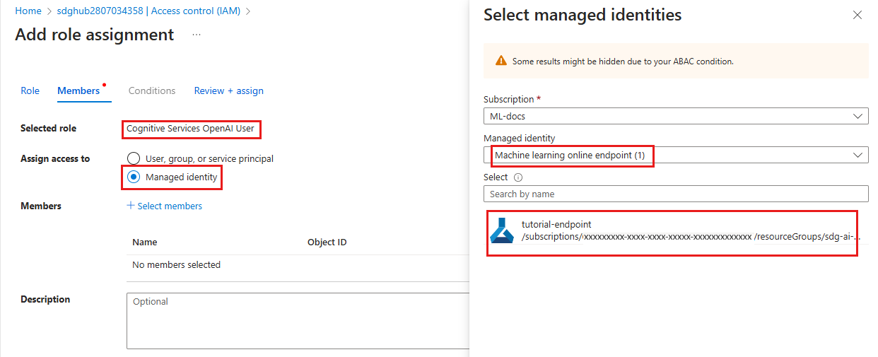 Screenshot shows Selection of members for the online endpoint.