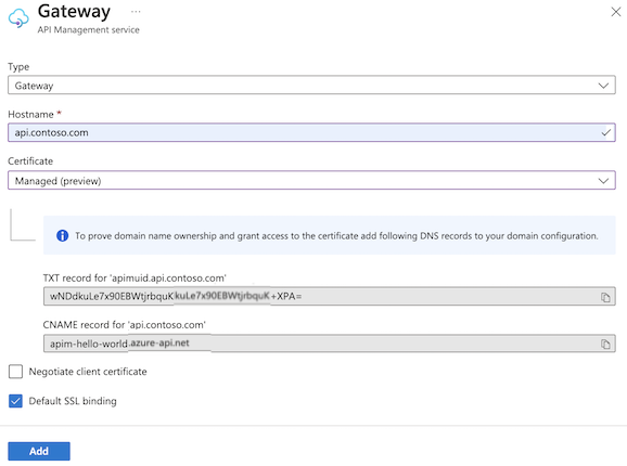 Configure gateway domain with free certificate