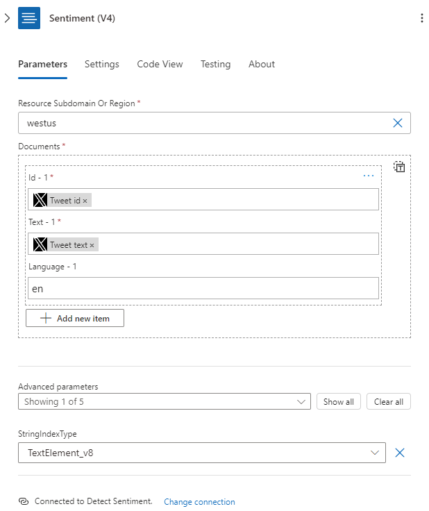 Detect Sentiment settings