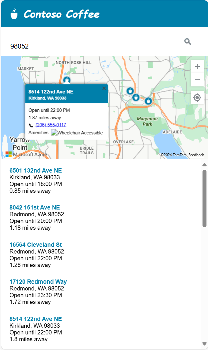 Screenshot of the small-screen version of the store locator