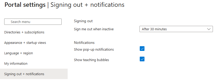 Screenshot showing the Signing out + notifications pane.