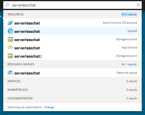 Search for the SignalR Service instance