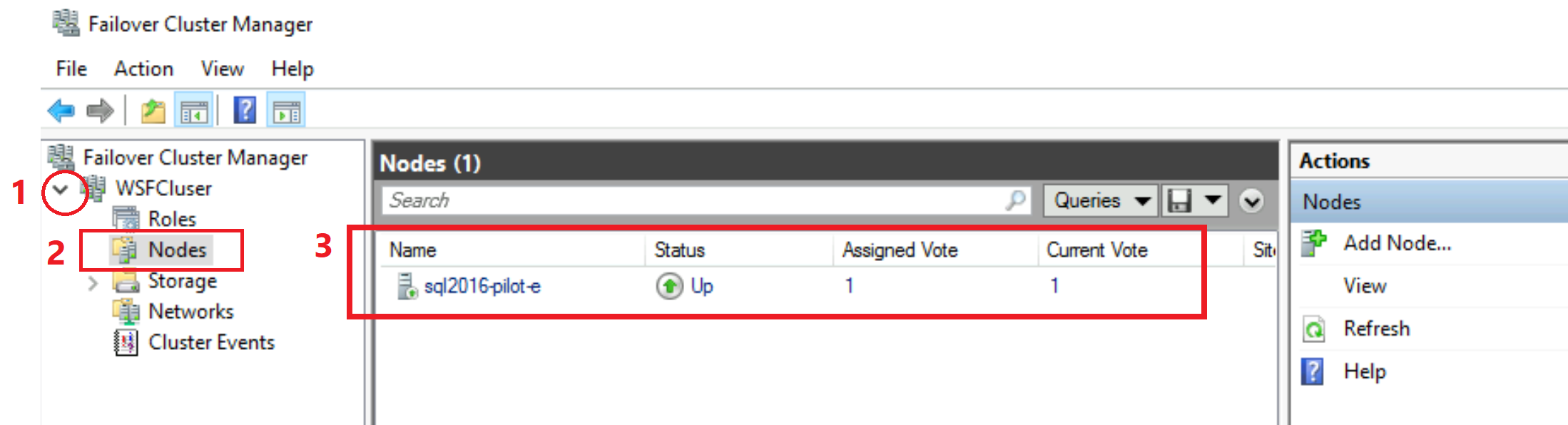 Screenshot of validating the WSFC creation.