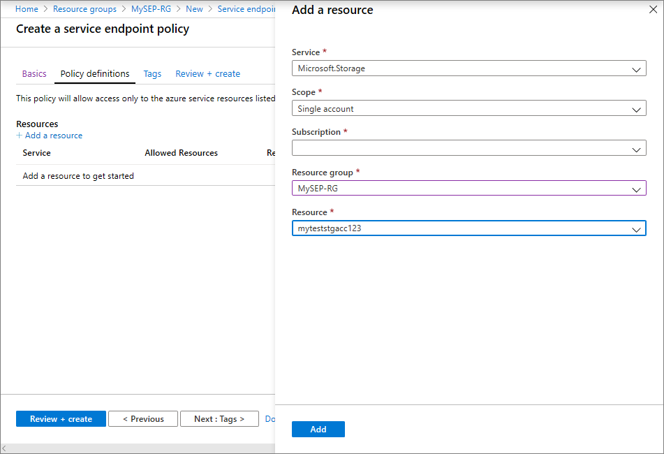 Create service endpoint policy