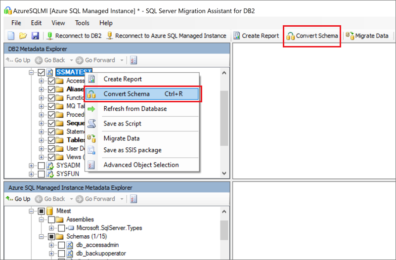 Screenshot that shows selecting the schema and converting it.