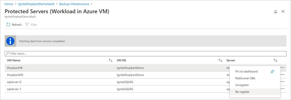 Protected servers under Backup Infrastructure