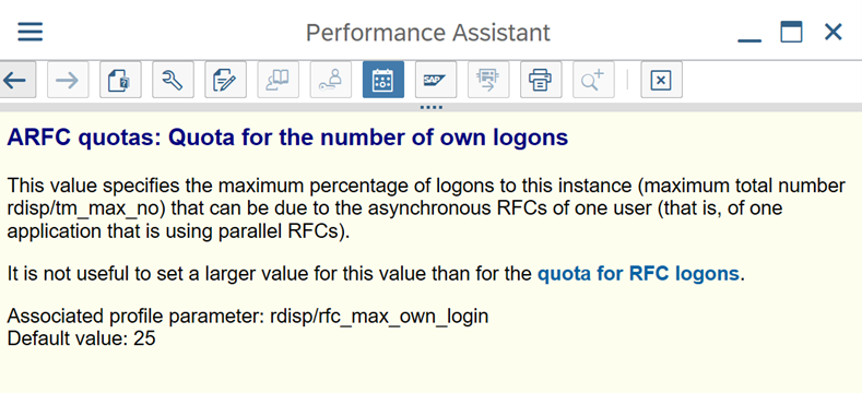 Screenshot that shows ARFC quotas in the Performance Assistant window.