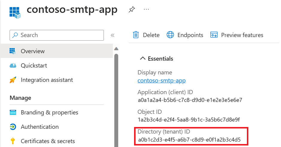 Screenshot that shows finding the Microsoft Entra Tenant ID.